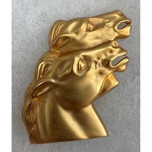 Doreen Ryan Vintage Gold Tone Two Horse Heads Pin Brooch Equestrian Rare Vintage